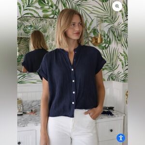 FELICITE - SHORT SLEEVE TOP GAUZE -NAVY